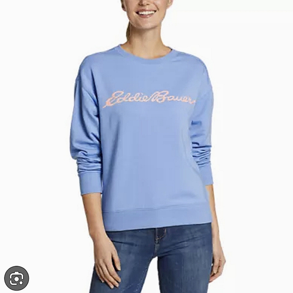 Eddie Bauer Cozy Camp Logo Crew Fleece Sweatshirt Crewneck Peach Soft